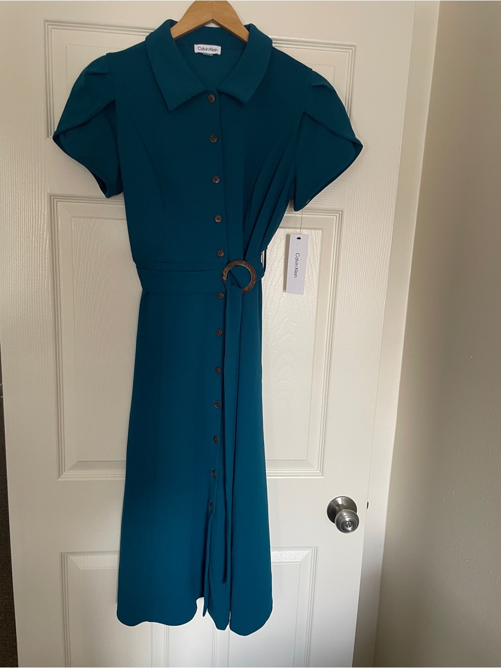 💙 Calvin Klein Button Front Short Sleeved Belted Midi Dress 💙